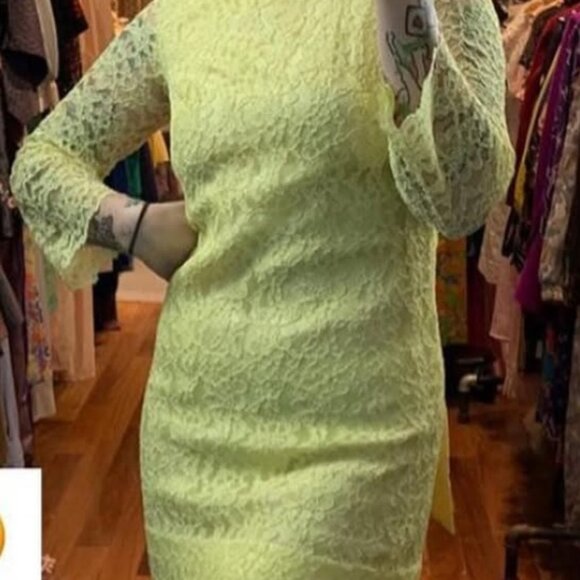 Vintage Yellow Homemade Lace Mod Mini Dress - Picture 11 of 12